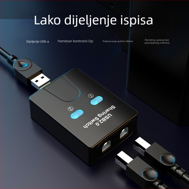 SZHY-LINK KL-SW201 USB 2.0 prekidač za dijeljenje pisača, 2 USB porta, kompatibilan s Windows 7