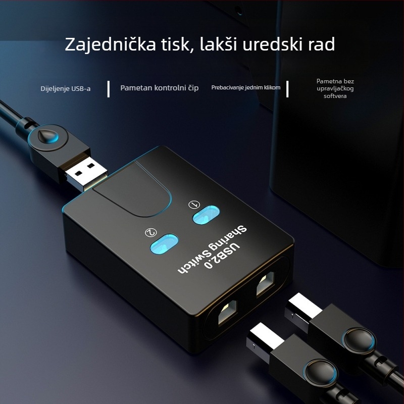 SZHY-LINK KL-SW201 USB 2.0 prekidač za dijeljenje pisača, 2 USB porta, kompatibilan s Windows 7