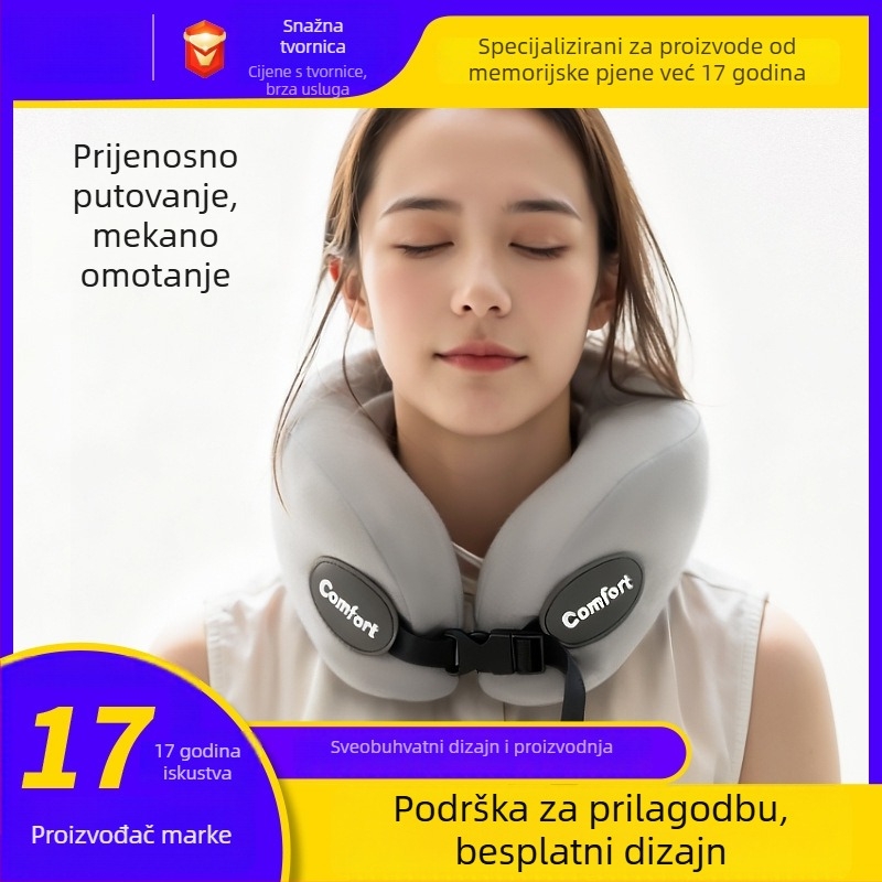 Jastuk za vrat u obliku U s memorijskom pjenom, spor odziv, za putovanja i kratko dremanje, prenosno za auto/ured