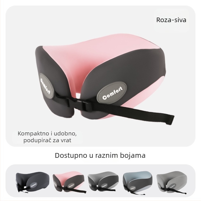 Jastuk za vrat u obliku U s memorijskom pjenom, spor odziv, za putovanja i kratko dremanje, prenosno za auto/ured