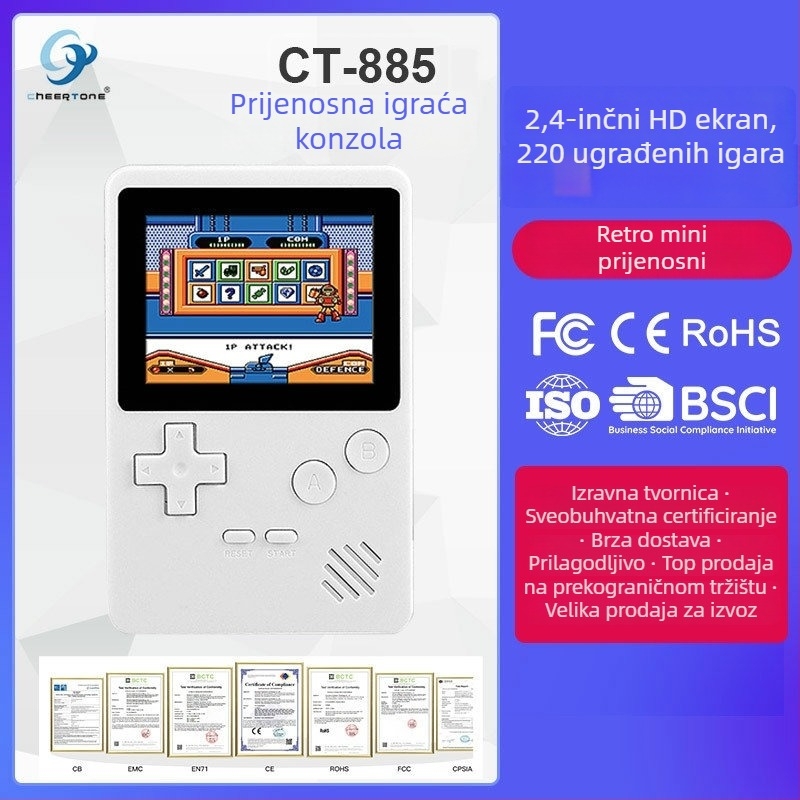 CT-885 mini ručna konzola za karte igre - 1GB memorija, USB sučelje, žično povezivanje, za jednog igrača, nostalgičan dizajn