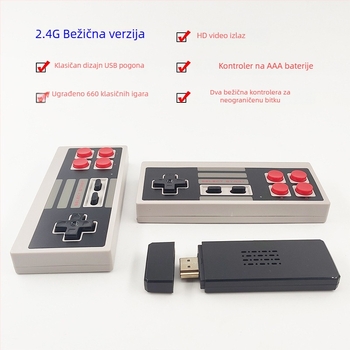 8-bitna mini HDMI TV gaming konzola U-03 s 660 NES igrama, bežični 2.4 GHz za dva igrača, 256 MB memorije