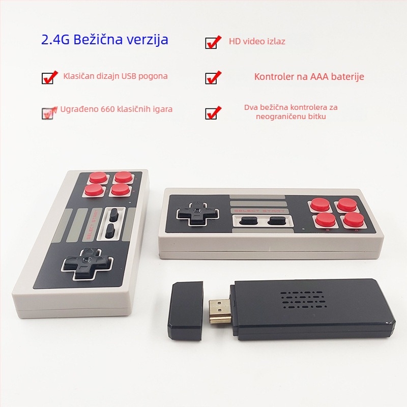 8-bitna mini HDMI TV gaming konzola U-03 s 660 NES igrama, bežični 2.4 GHz za dva igrača, 256 MB memorije