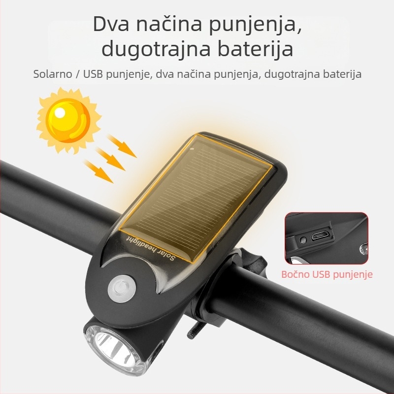 Bengguo prednja LED svjetiljka za bicikl, solarno USB punjenje, za brdske bicikle, visoka svjetlina