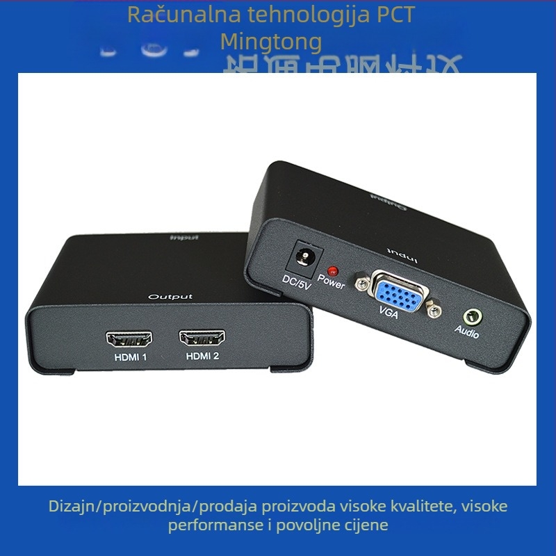 VGA na HDMI konverter i 2-portni HDMI splitter, model VHC102, 1080p rezolucija