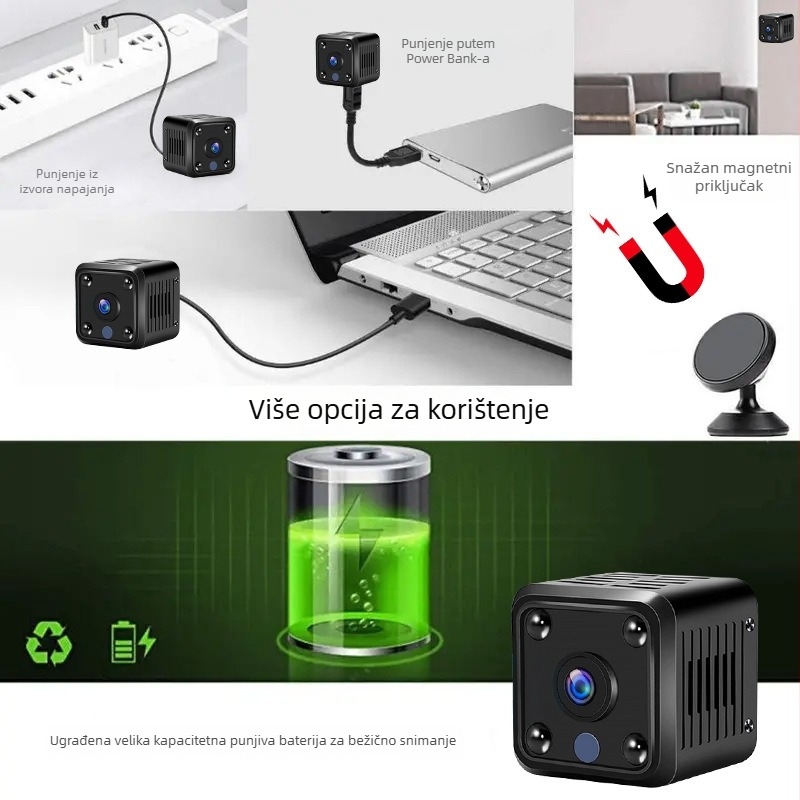 X6 Bežična kućna kamera za nadzor s noćnim vidom (Wi‑Fi; TF kartica; ABS kućište; baterija 1–3 sata)