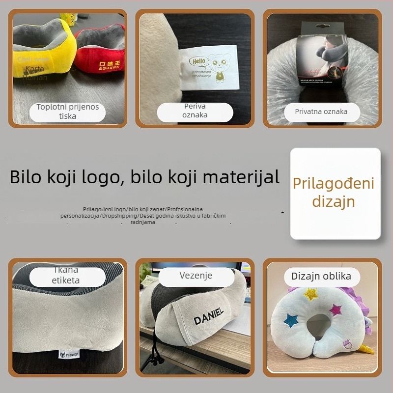 U-oblika putni jastuk za vrat s memorijskom pjenom, lagan i prijenosni, prilagodljiv logotip, za avion i vlak, tkanina od magnetskih vlakana + mekani spandex
