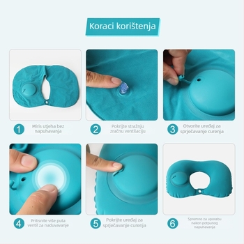 Naduvajuća U-oblik neck pillow za putovanja – za avion, prijenosna, moderni minimalistički stil; Materijal: flocking; Težina do 0,5 kg; Pogodno za odrasle; Bez punila