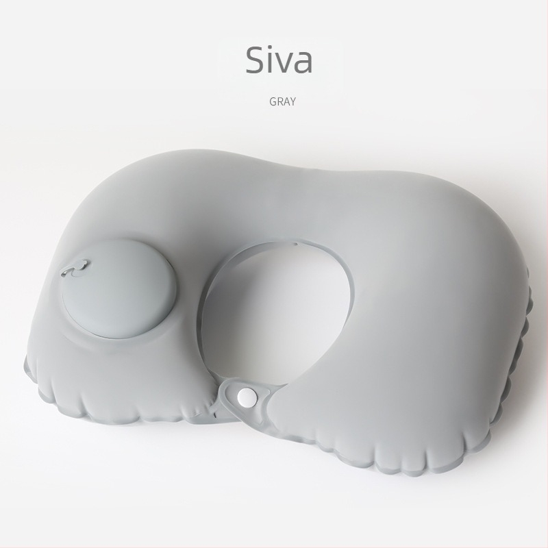 Naduvajuća U-oblik neck pillow za putovanja – za avion, prijenosna, moderni minimalistički stil; Materijal: flocking; Težina do 0,5 kg; Pogodno za odrasle; Bez punila