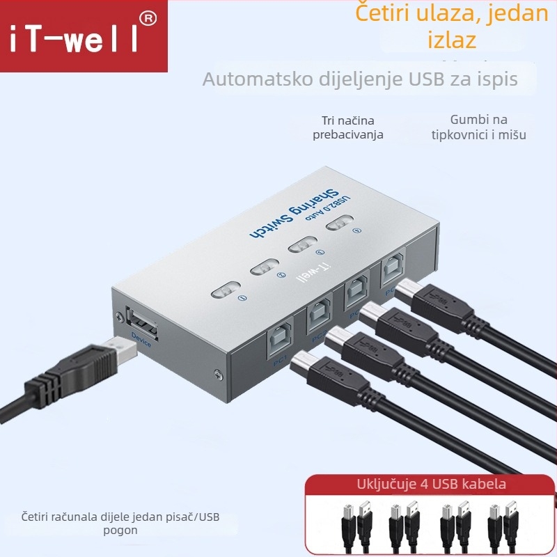 iT-well IT-104AU USB uređaj za dijeljenje pisača, 4-portni USB prekidač