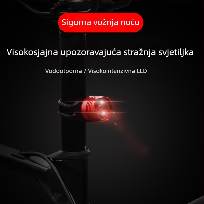 Stražnje biciklističko svjetlo s aluminijskim kućištem, LED visoke jačine za noćnu vožnju, kompatibilno s planinskim i cestnim biciklima, prilagodljiva obrada.