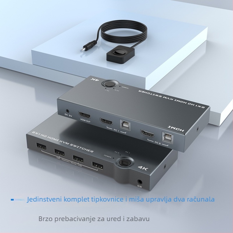 KVM HDMI prekidač, 2 ulaza, 1 izlaz, 1080p, USB hub, metalno kućište