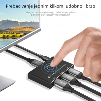 DP1.4 8K30Hz prekidač s USB-C napajanjem, DP video splitter 1 na 3, dvostrano zamjenjivi DP konverter