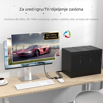 DP1.4 8K30Hz prekidač s USB-C napajanjem, DP video splitter 1 na 3, dvostrano zamjenjivi DP konverter