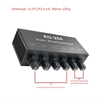 Audio distribucija AU-204, stereo 3,5 mm, s 2 ulaza i 4 izlaza