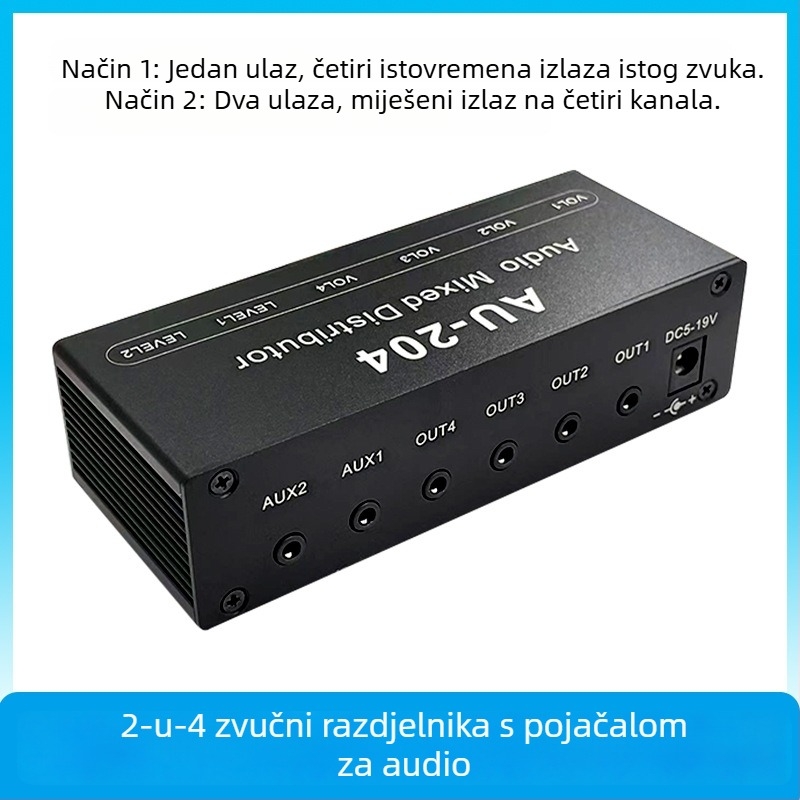 Audio distribucija AU-204, stereo 3,5 mm, s 2 ulaza i 4 izlaza