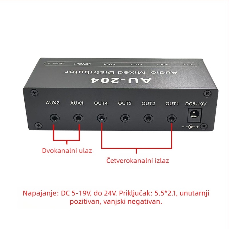 Audio distribucija AU-204, stereo 3,5 mm, s 2 ulaza i 4 izlaza