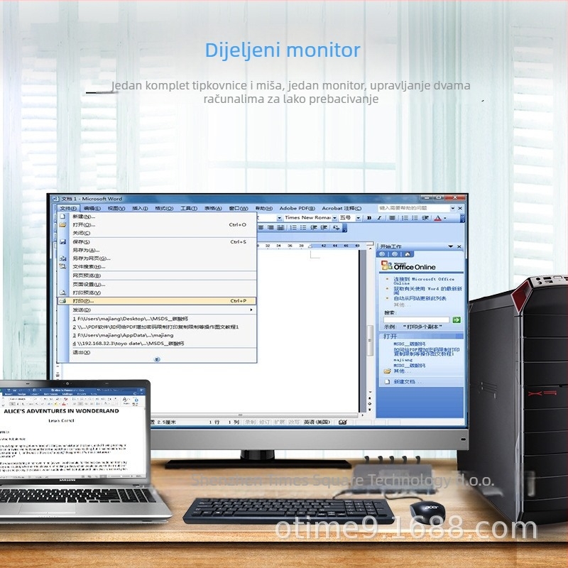 AIMOS AM-KVM201 HDMI KVM prekidač, 2-portni, HDMI 2-in 1-out, dijeljenje miša, tipkovnice i USB pisača