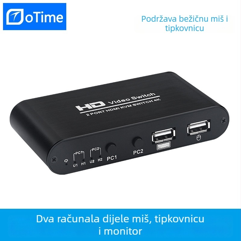 AIMOS AM-KVM201 HDMI KVM prekidač, 2-portni, HDMI 2-in 1-out, dijeljenje miša, tipkovnice i USB pisača