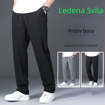 Muške casual hlače ravnog kroja, srednji pojas, brzo sušeća mješavina pamuka i poliester, zatvaranje vrpcom, ljeto