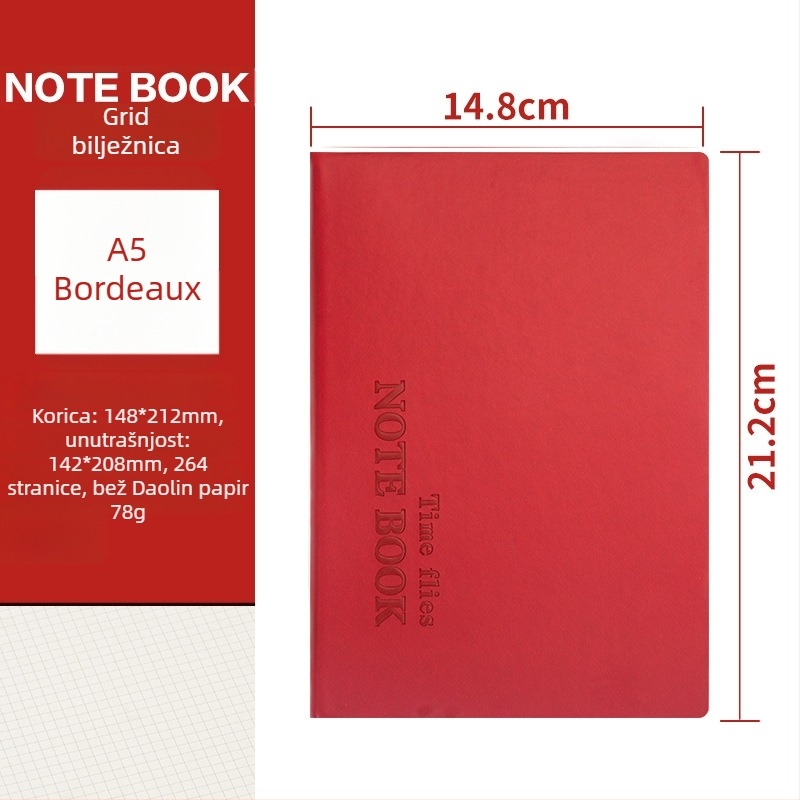 Beležnica s mrežom, šivano uvez, korice od umjetne kože, 200-300 stranica, Dowling papir 80 g/m²