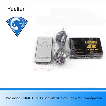 HDMI prekidač 3 ulaza 1 izlaz s daljinskim upravljačem, 4K rezolucija, OEM kompatibilan