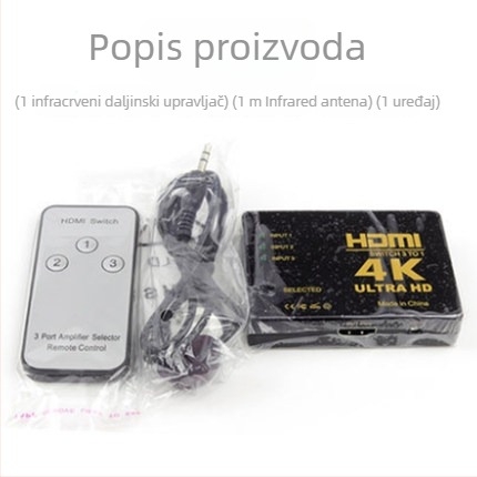 HDMI prekidač 3 ulaza 1 izlaz s daljinskim upravljačem, 4K rezolucija, OEM kompatibilan