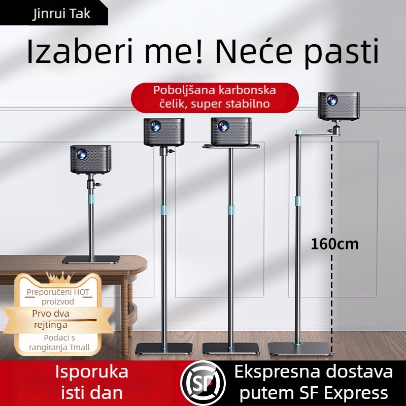 Rtako Podni nosač projektora od karbonskog čelika s pladnjem, za kut kreveta – bez bušenja