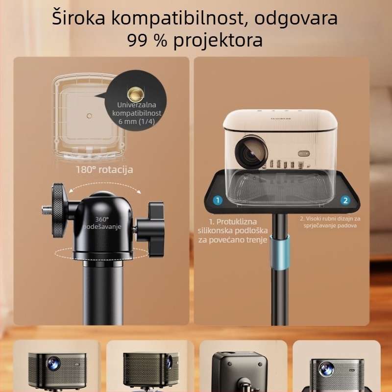 Rtako Podni nosač projektora od karbonskog čelika s pladnjem, za kut kreveta – bez bušenja