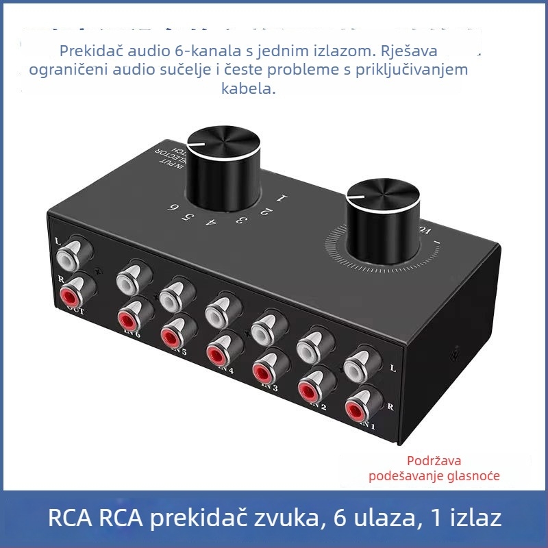 Oxygen News Szhy-link 9095 RCA audio prekidač, 6-in-1 / 8-in-1 izlaz, Hi-Fi bez gubitka, stereo pretvarač