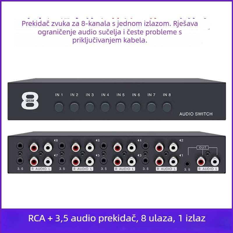 Oxygen News Szhy-link 9095 RCA audio prekidač, 6-in-1 / 8-in-1 izlaz, Hi-Fi bez gubitka, stereo pretvarač