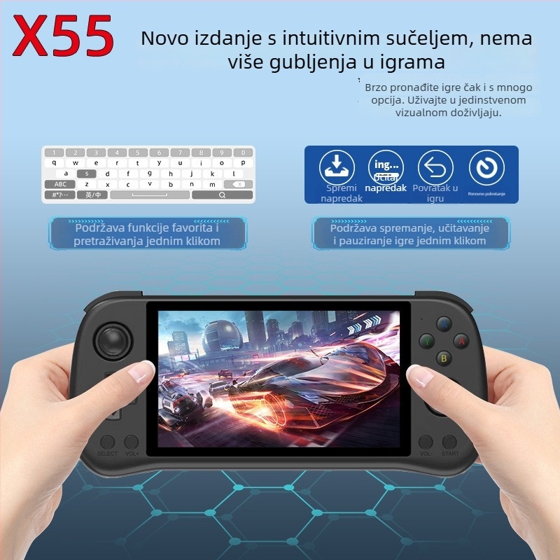 X55 međunarodna prijenosna igraća konzola, 5,5-inčni IPS HD zaslon, PSP arkadna ručna konzola s operativnim sustavom otvorenog koda