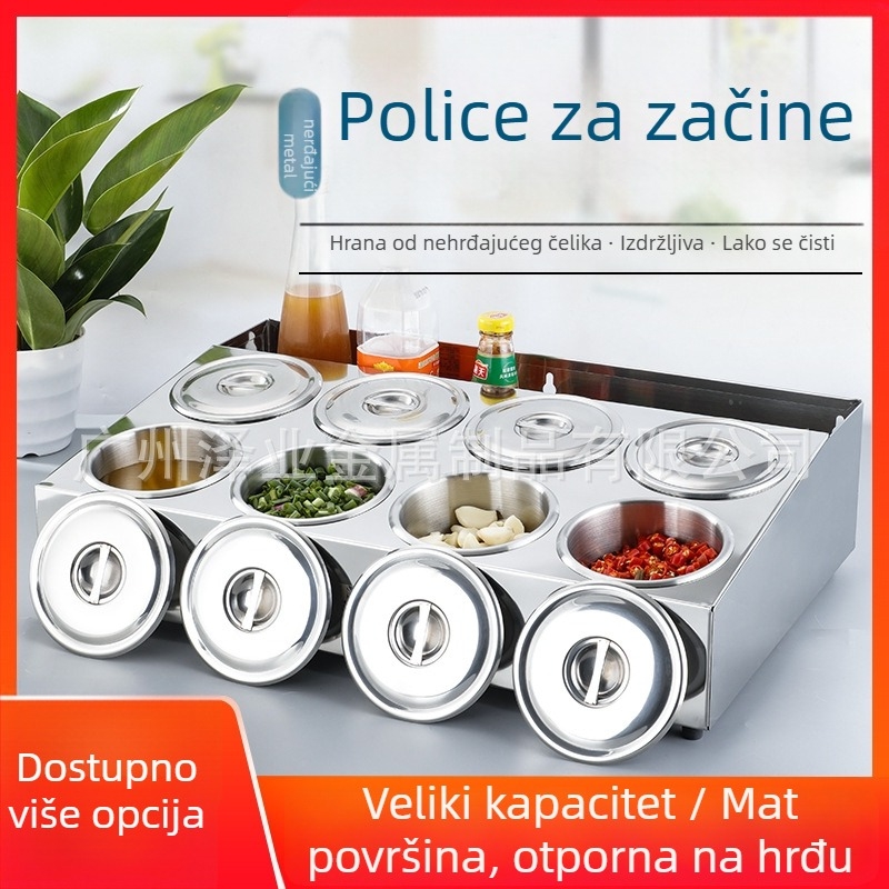 Nehrđajući čelična kutija za umake s više pretinaca za restorane – za tekuće začine, moderan minimalistički dizajn