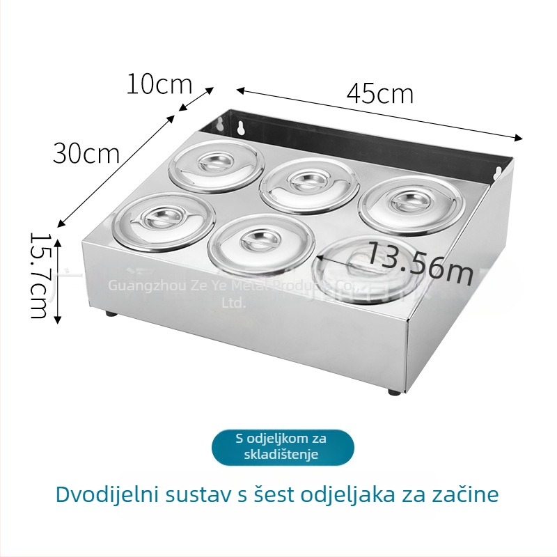 Nehrđajući čelična kutija za umake s više pretinaca za restorane – za tekuće začine, moderan minimalistički dizajn