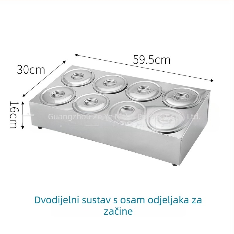 Nehrđajući čelična kutija za umake s više pretinaca za restorane – za tekuće začine, moderan minimalistički dizajn