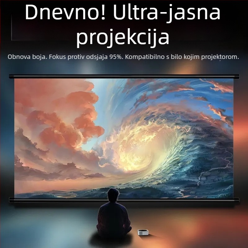 Kućni 4K UHD projekcijski zaslon s anti-refleksijom, bez bušenja, za dnevni boravak i spavaću sobu