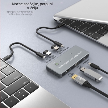 KVM prekidač s USB 3.0, dijeljenje pisača, 8K rezolucija 7680×4320, 2 ulaza/4 izlaza