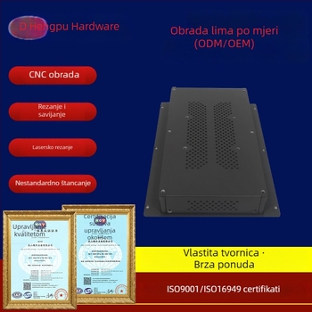 Kućište za pojačalo – limeno kućište od nehrđajućeg čelika ili aluminijske legure, debljina 0.5–20 mm, NC izrezivanje ploče, tolerancija ±0.05–0.5 mm, završna obrada sprejom