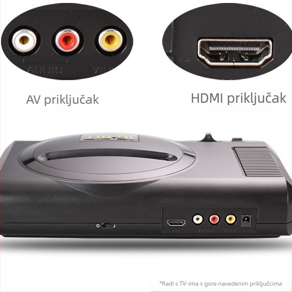 Nostalgična MD Generacija 16-bitna HD igra konzola s karticom, bežični kontroler, HDMI/AV izlaz (16-bit, HD, kartica, bežični kontroler, HDMI/AV)