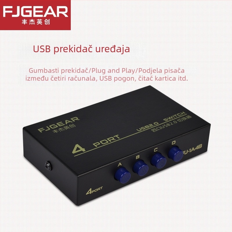 USB prekidač za dijeljenje pisača s 4 porta – model FJ-1A4B, kompatibilan s Windows 7, dijeljenje pisača