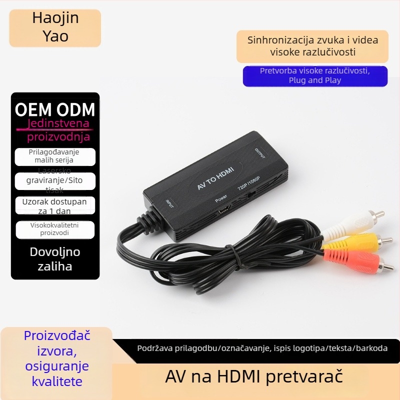AV na HDMI pretvarač za stare set-top kutije, HDMI video adapter sa sinkronizacijom zvuka i slike, 1 m kabel