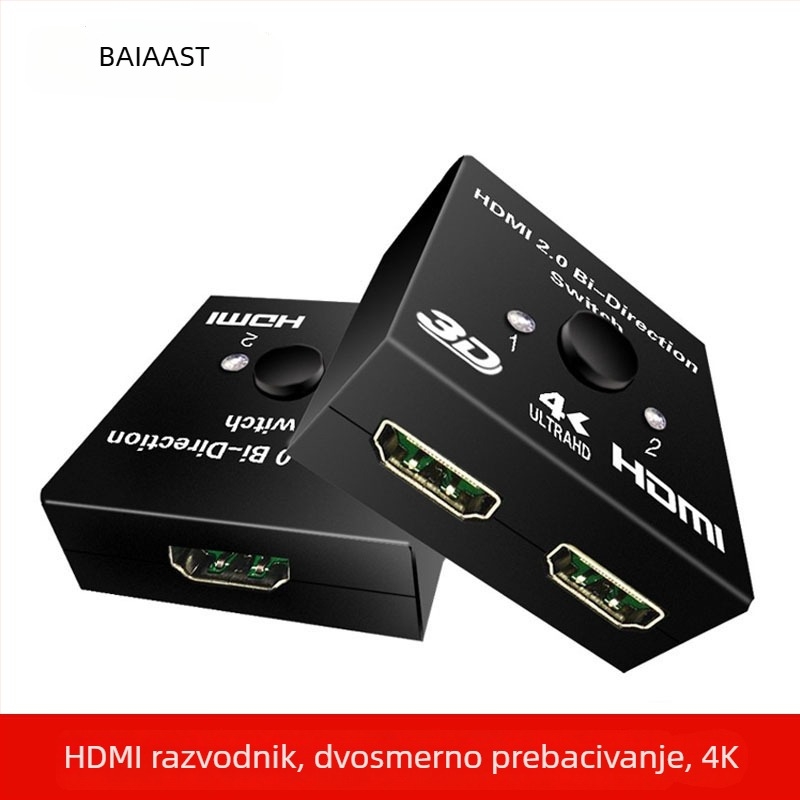 HDMI dvostrano-usmjeren prekidač, 4K, 2 ulaza 1 izlaz, za računalo