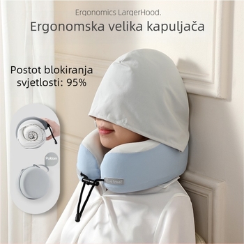 Yinwei kapuljačasti U-oblikovani jastuk za vrat s memorijskom pjenom, za putovanja, tkanina Ice Silk najlona, moderni minimalistički stil