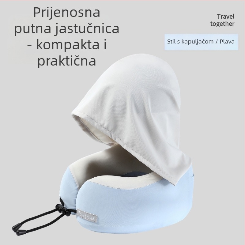 Yinwei kapuljačasti U-oblikovani jastuk za vrat s memorijskom pjenom, za putovanja, tkanina Ice Silk najlona, moderni minimalistički stil