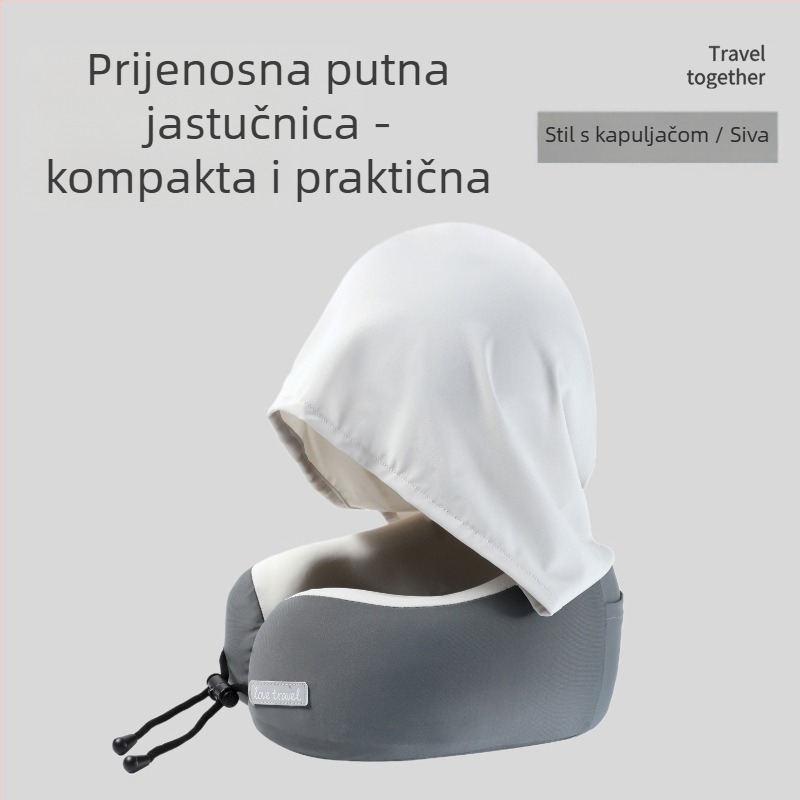 Yinwei kapuljačasti U-oblikovani jastuk za vrat s memorijskom pjenom, za putovanja, tkanina Ice Silk najlona, moderni minimalistički stil