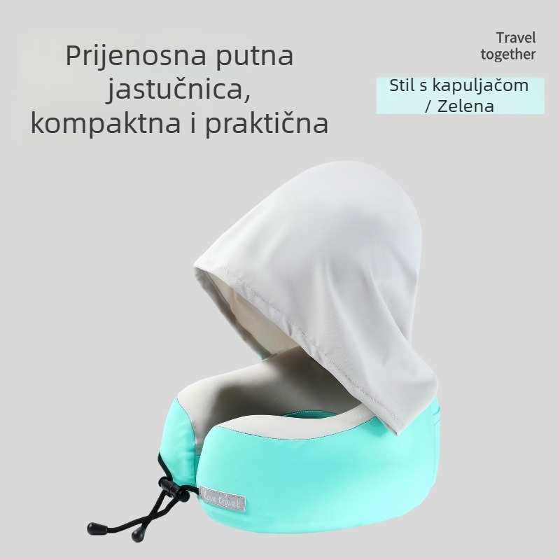 Yinwei kapuljačasti U-oblikovani jastuk za vrat s memorijskom pjenom, za putovanja, tkanina Ice Silk najlona, moderni minimalistički stil