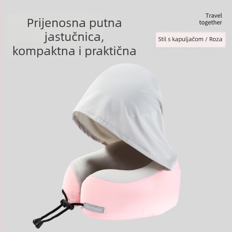 Yinwei kapuljačasti U-oblikovani jastuk za vrat s memorijskom pjenom, za putovanja, tkanina Ice Silk najlona, moderni minimalistički stil