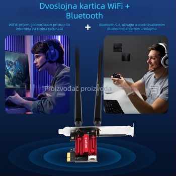 PCIe WiFi 6 mrežna kartica PCE-AX900 s Bluetoothom 5.4, dvopojasna 2,4/5 GHz, 900 Mbps
