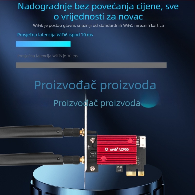 PCIe WiFi 6 mrežna kartica PCE-AX900 s Bluetoothom 5.4, dvopojasna 2,4/5 GHz, 900 Mbps