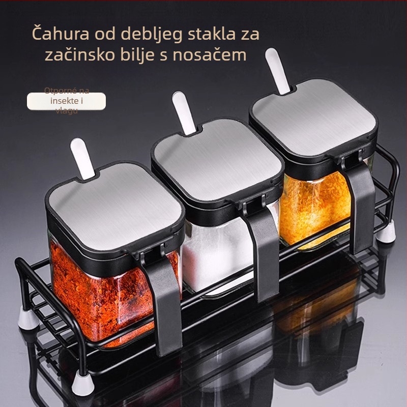 Set staklenih bočica za začine sa stalkom za pohranu i ručkom, uključuje 304 žličicu za čvrste začine